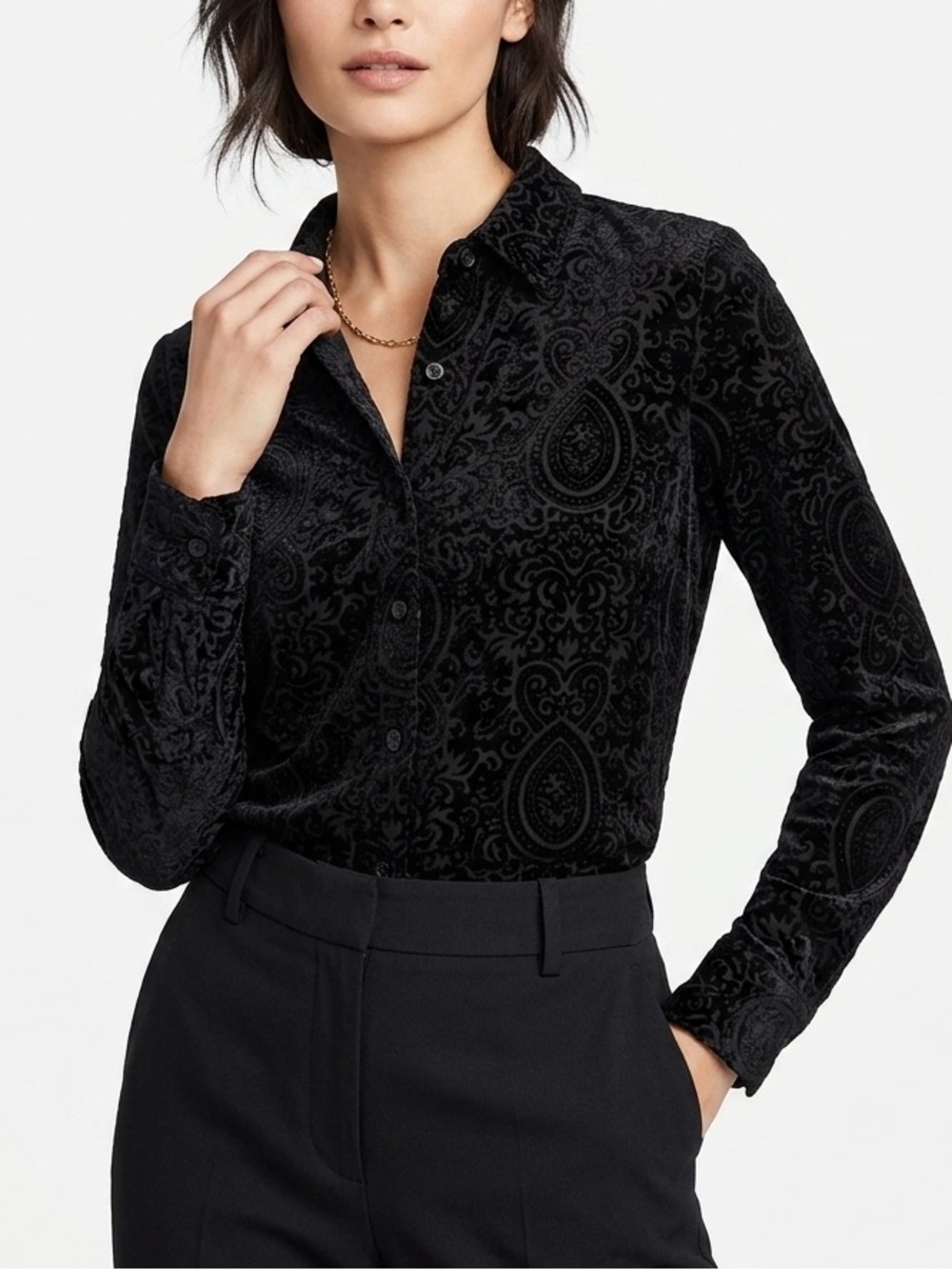 White Stag Black Velvet Burnout Paisley Button-Down Shirt